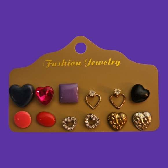 Vintage Jewelry - Vintage Three Pair and Six Single Heart Shapes Post Earrings